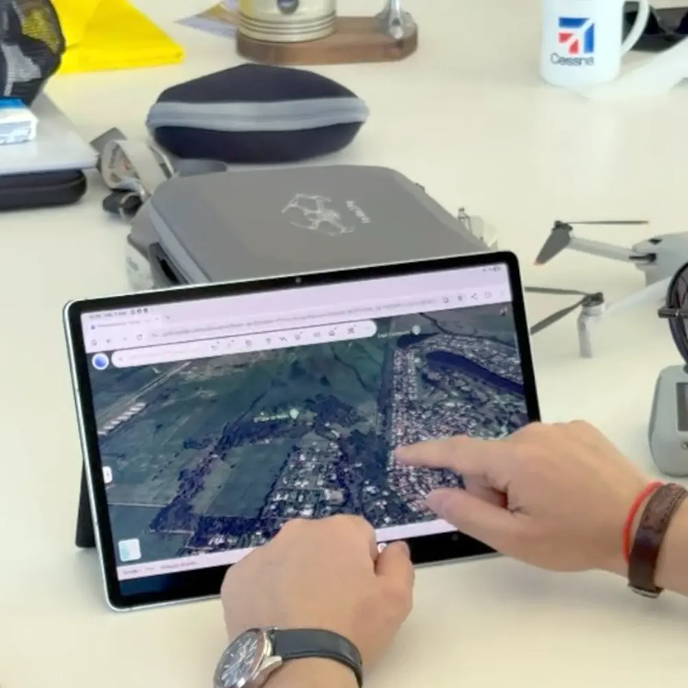 Imágenes aéreas de un dron a través de una tablet.